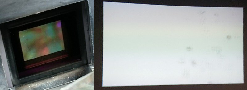 布滿灰塵的DMD晶片，留下模糊陰影，進而影響投影品質 